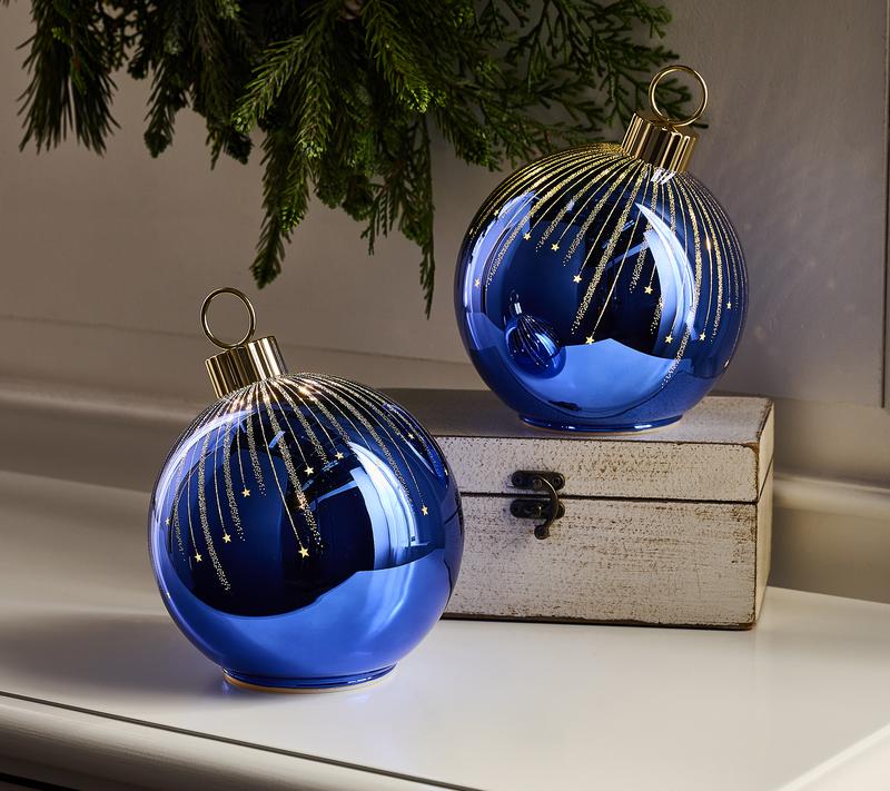 Set of 2 6" XL Electric Starry Night Glass Ornaments