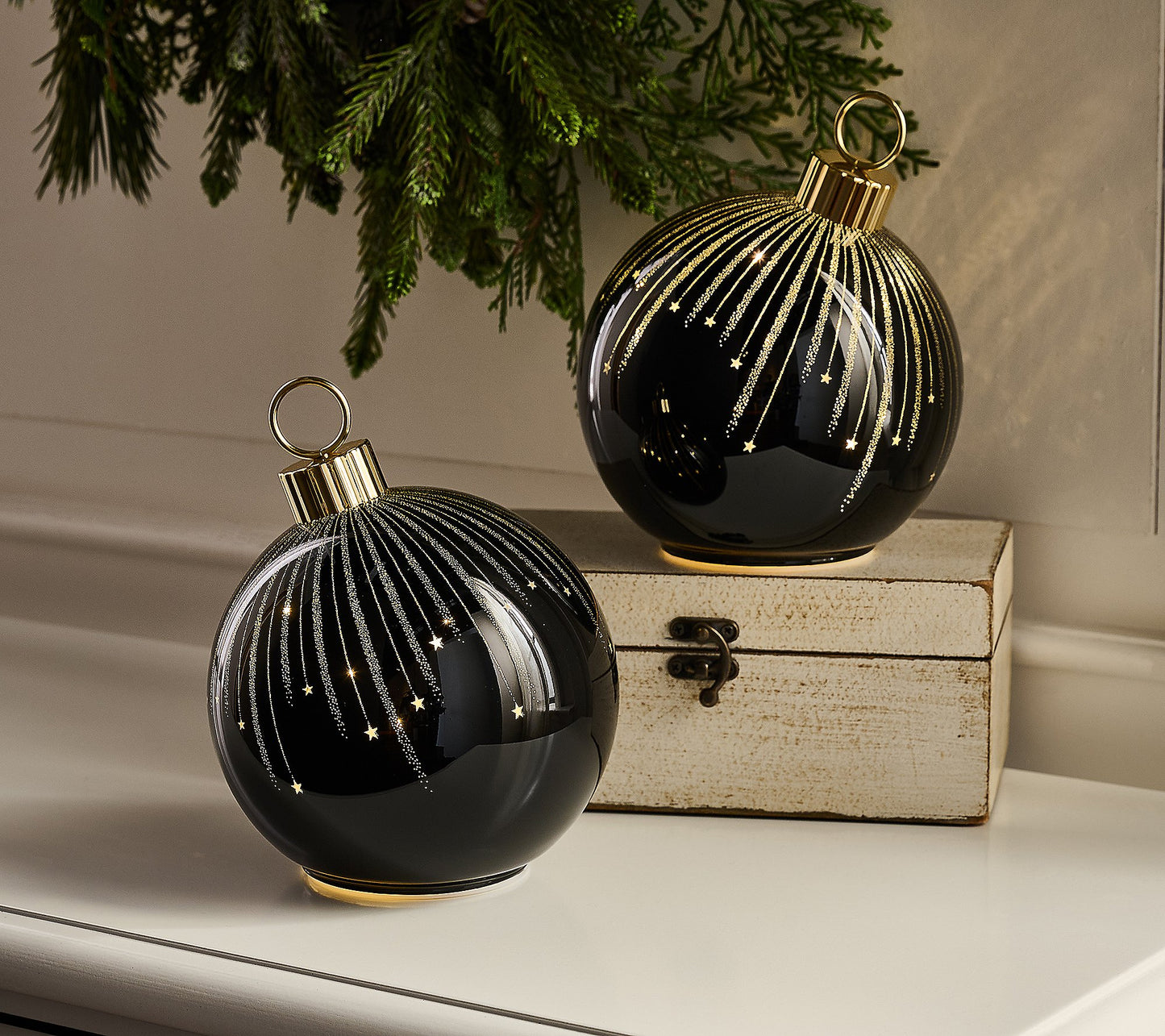 Set of 2 6" XL Electric Starry Night Glass Ornaments