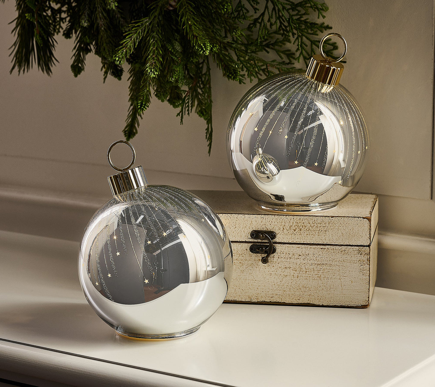 Set of 2 6" XL Electric Starry Night Glass Ornaments